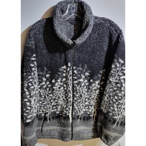 Nuage Collection Womens Full Zip Jacket Black White Forest Print Fleece Size L